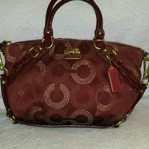 Coach Sofia Red & Gold dotted op art satchel